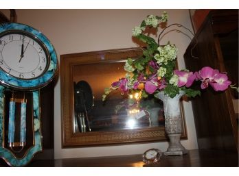 Mirror With Vase And Clock - Mirror 23 X 29,  10.25 Grey Vase
