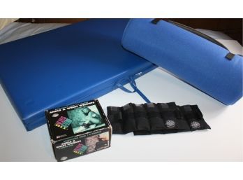 2 Exercise Mats - 1 Foam And 1 Plastic - 5 Lb Ankle And Adjustable 1 To 5 Lb Wrist Or Ankle Weights