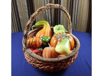 Fall  Lot 2 - Large Basket With Plastic Vegetables / Fruit