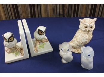 Pair Of Vintage Ceramic Owl Bookends Otagirl Mercantile Company Japan OMC, See Description