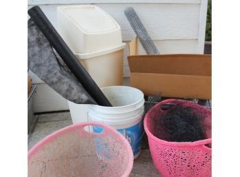 Trash Can, Walmart Basket, Plant Netting And Mini Hot House