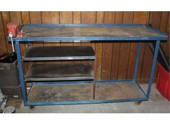 Metal Rolling Steel Workbench With Stainless Shelves 64 X 25 X 24 - Attached Vise