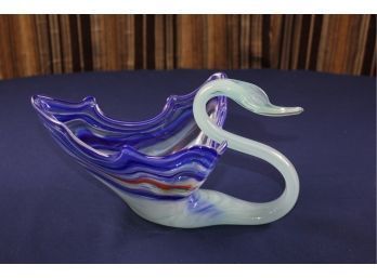 Vintage Swirl Glass Blue Swan