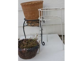 Two Plant Stands, One Concrete Pot