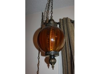 Vintage Swag Hanging Amber Glass Lamp On Chain