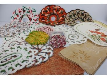 Crocheted Trivets, One Gold Runner, Plastic Placemats, Hot Pads