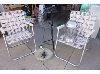 Two Lawn Chairs - Steel Plant Stand, Stainless Bird Feeder - Water Wand