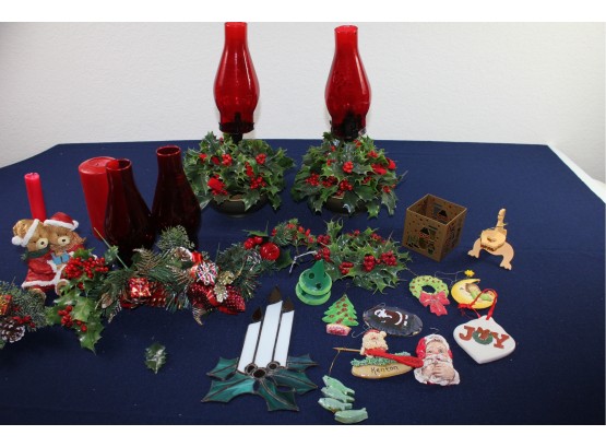 Miscellaneous Christmas Lot, Candle Rings With Globes, Ornaments, Candle Holders, Etc