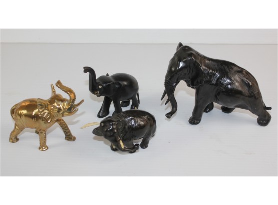Elephant Lot 3 - Three Metal And One Wooden  Missing One Tusk And Other Loose  See Description