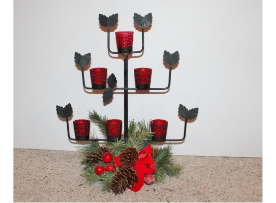 Beautiful 6 Votive Candle Holder On Metal Stand With Greenery