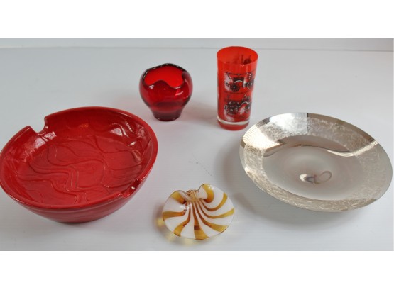 Misc Lot, Red Glass Bowl, Yellow Bowl,  Camark Red Bowl- Vintage Libbey Glass Tumbler - See Description