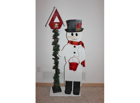 Large Wooden Christmas Snowman Yard Ornament 54.5 Tall