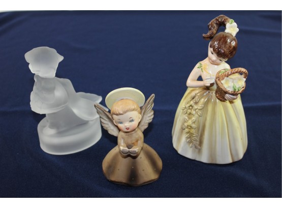 Napcoware Love Angel 4.5 In And Enesco E - 4088 Japan Angel, Clear Glass Hummel Goose & Girl- All Vintage
