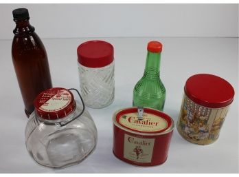 Vintage Bottles, Cavalier Cigg. Can, Kahlua Bottle, Tender Leaf Tea