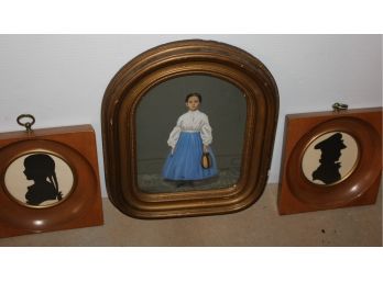Silhouettes In Wooden Frames And Vintage Lady In Frame 11.5 X 13.5