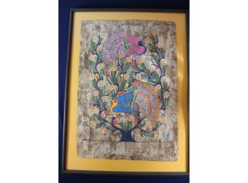 23 X 32 Frame With Mounted Colorful Peacock Art On Canvas Or Leather