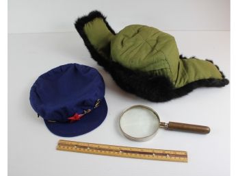 Two Hats  Fur-lined Cap And Sailors Caps With Pins