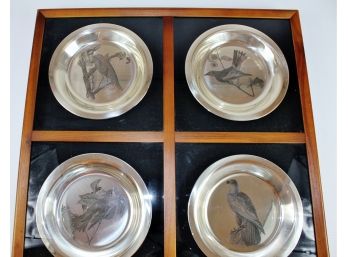 4 National Audubon Society Limited Edition On Sterling Silver Plates  In Wooden Frame  See Description