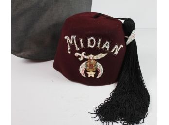 Vintage Midian Shriners Fez Hat In Bag