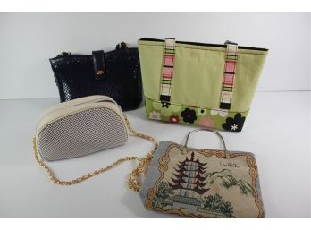 4 Purses  Green Is Bag Lady Original, White Bead Is Bags By Marlo