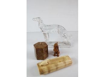 Greyhound Glass Dog,  3 In Tall Wooden Hand-carved Dog, Hexagon Stone From Italy, See Description