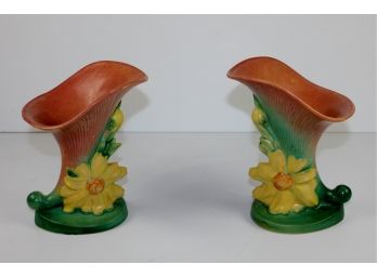 Pair Of Roseville Pottery Cornucopia Vases