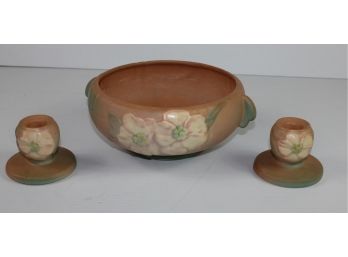 Weller Pottery - Bowl With Two Candle Holders
