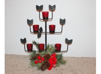Beautiful 6 Votive Candle Holder On Metal Stand With Greenery