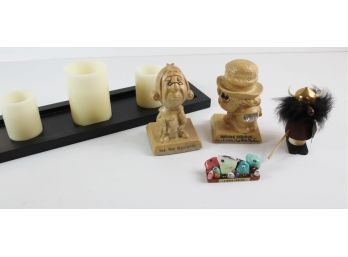 Misc Lot  Viking Troll, Battery Operated Candles, 2 Russ Berrie & Company Figurines, ' Cute Rock Concert'