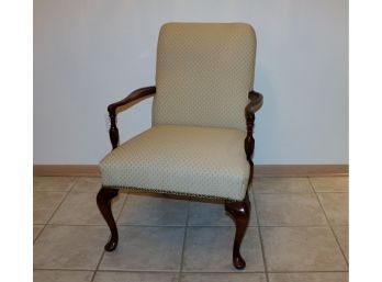 Very Nice Formal Wood Chair With Beige Fabric  Is In Excellent Condition  Seat Cushion 22 X 18 36.5 In Tall