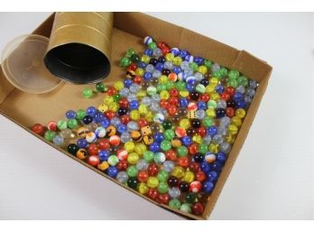 Coffee Can Full Of Old Marbles And Dice