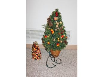 Two Christmas Fruit Trees  Large Is Lighted But Needs Lights, Small Has Couple Pieces That Need Reglued