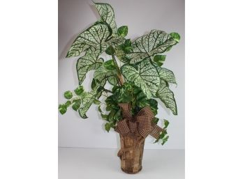 Beautiful Silk Plant In Unusual Wooden Container