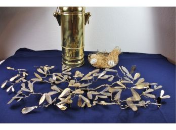 Brass Items  40 X 18 Wall Hanging, Chicken And Decorative Pot