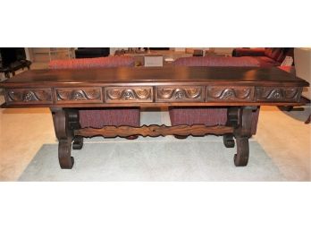 Stately Long Table That Was Custom Made In Juarez Mexico - Six Drawers Solid And Heavy 23 X95 X32 Tall