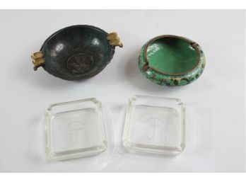 Ashtray Lot  2 Glass, Floral From China, Metal From Israel