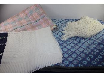 Twin Pastel Bedspread, Blue Sleeping Bag, Homemade Shawl, 42 X 34 Delicate Blanket