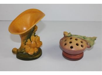 Roseville Pottery - Cornucopia Vase And Flower Frog