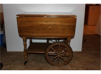 Beautiful Hostess Cart On Wheels - Drawer, Removable Trays, 19 X 28 Without Leafs Up, 39 X 28 Up