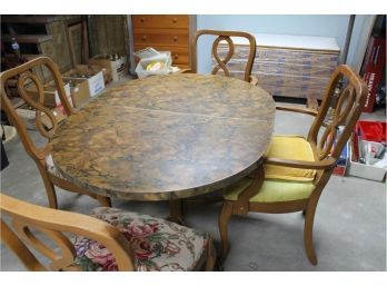 Formica Table With Leaf And 4 Chairs - Upholstery Does Not Match, 47 X 36 Without Leaf, 59 X 36 With Leaf