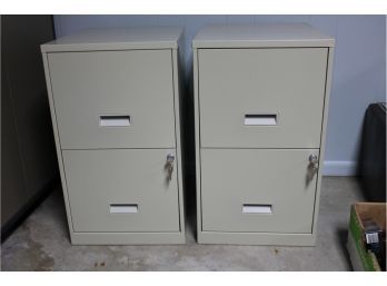 2 - 2 Drawer Metal File Cabinets With Keys - Great Shape