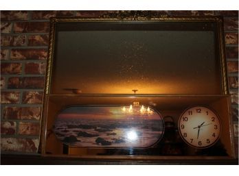Battery Clock With Picture 33 In Wide, Mirror With Gold Trim 36 X 31.5