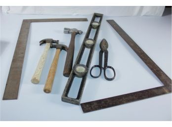 Three Hammers, Nippers, Level, Two Carpenter Squares