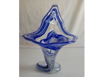 Cobalt Blue, Spiral Stem, Hand Blown, Glass Vase/dish
