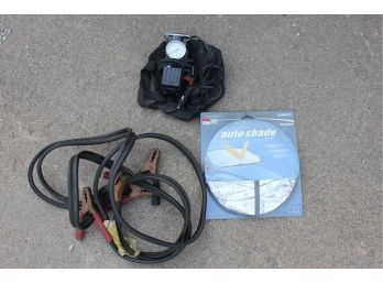 Tire Inflator, Windshield Shade, Jumper Cables
