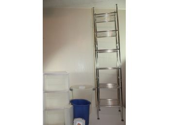 Two Trash Cans, Sandwich Container, Cracker Holder, Three Drawer Organizer, 6 Shelf Chrome Wire Shelving