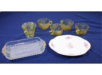 Hobnail Divided Dish 10 X 5.5, Vintage 30s - 40s, Serving Platter 10 In, 4 Flat-bottomed Federal Cup