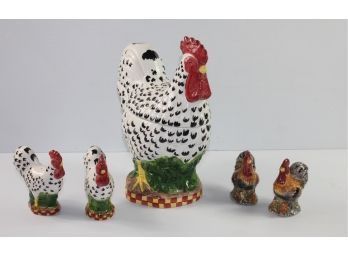 Chicken Lot # 1- Cookie Jar With Matching Salt And Pepper Shakers Plus A Vintage Salt And Pepper Set