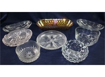 Glass Lot-Marigold Iridescent Carnival Glass Bowl, 3 Divided Dishes