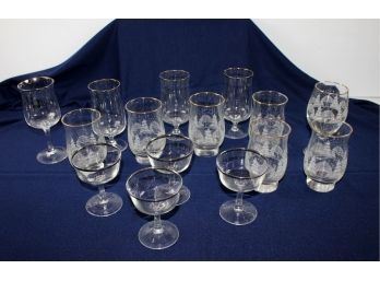6 Libbey Arby's Frosted Winter Glasses And One Goblet, 8 Silver Rim Goblets-two Sizes